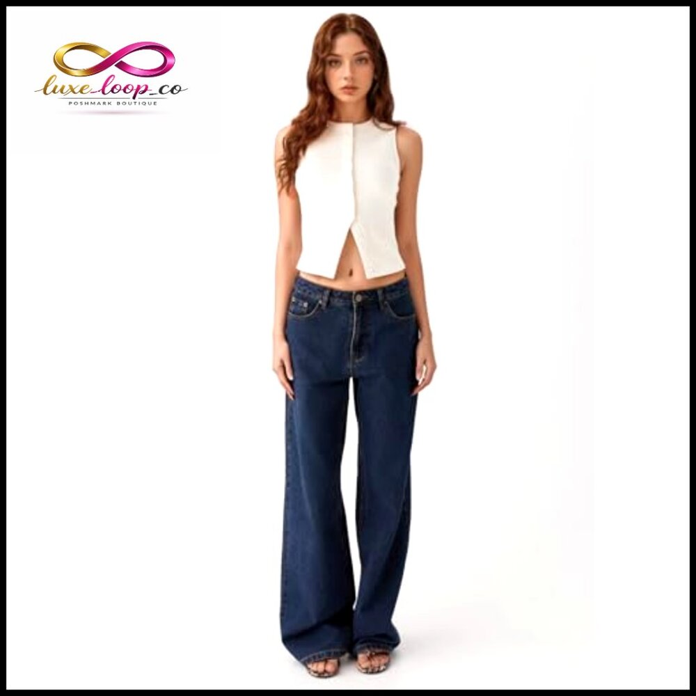 Slim Fit Ribbed Button Down Tank Top Crop Vest Sleeveless Summer - Picture 5 of 7